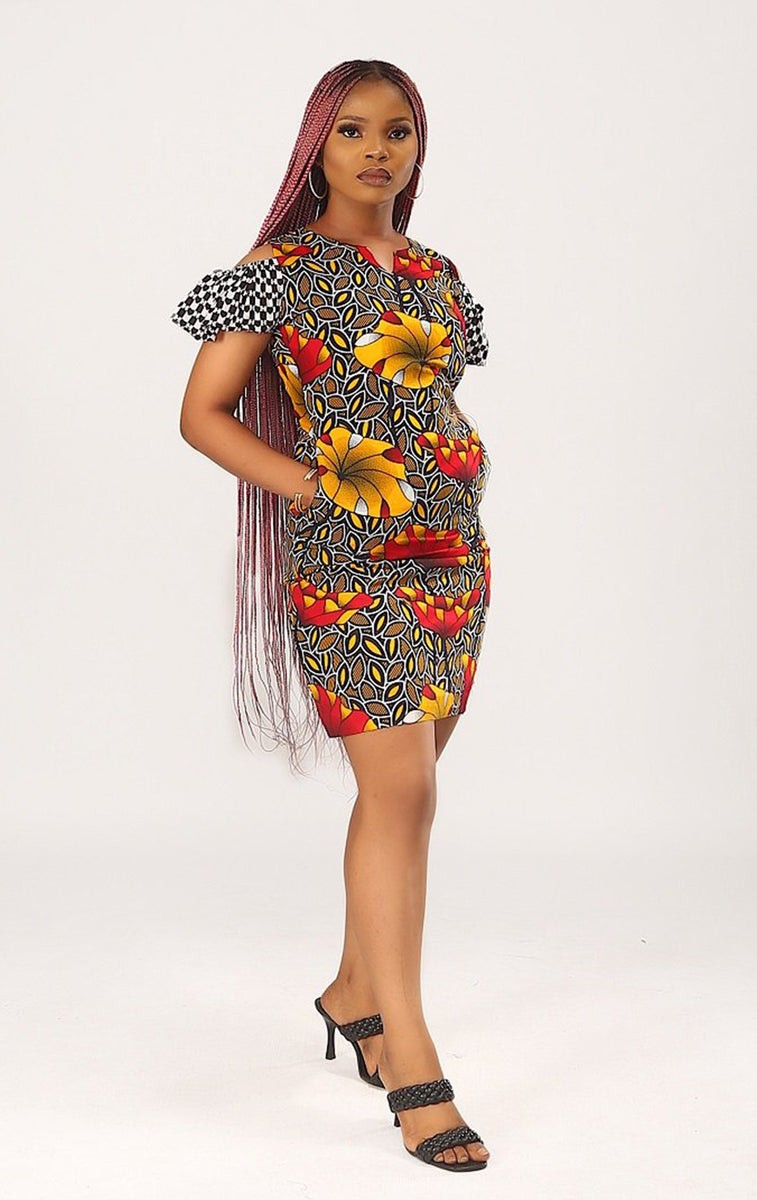 african mini dress Dammy Notch Neck African Print Mini Dress – Bolaji Trendy House of Fashion